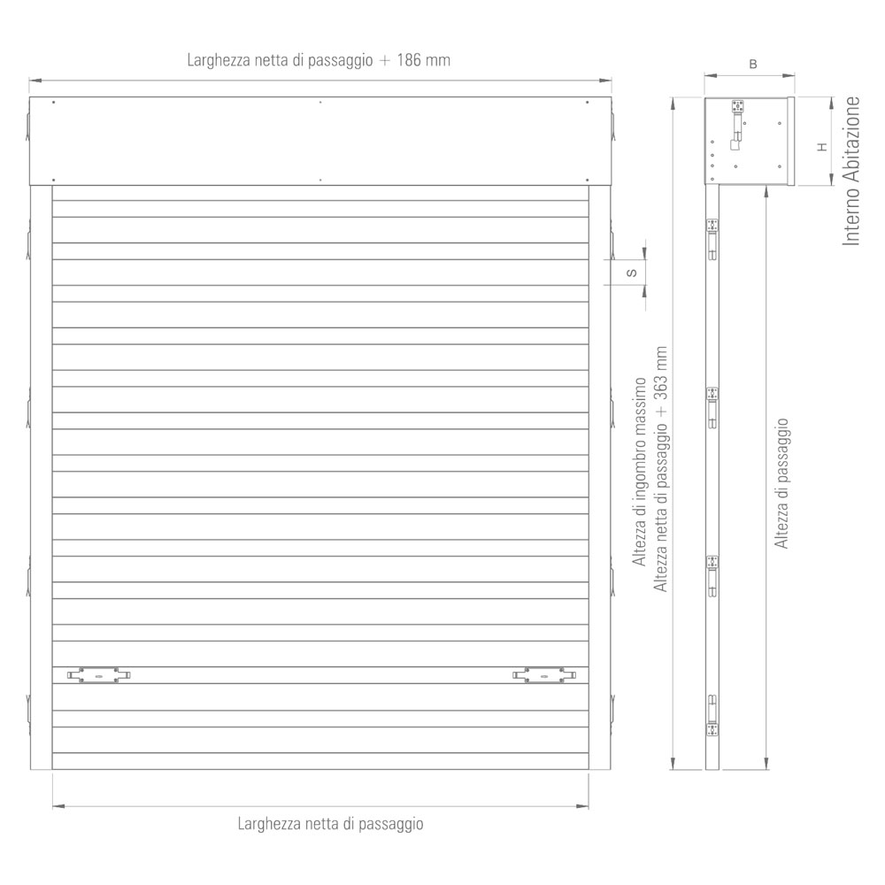 K-SHADOW a parziale chiusura e cassonetto con ispezione interna all'abitazione